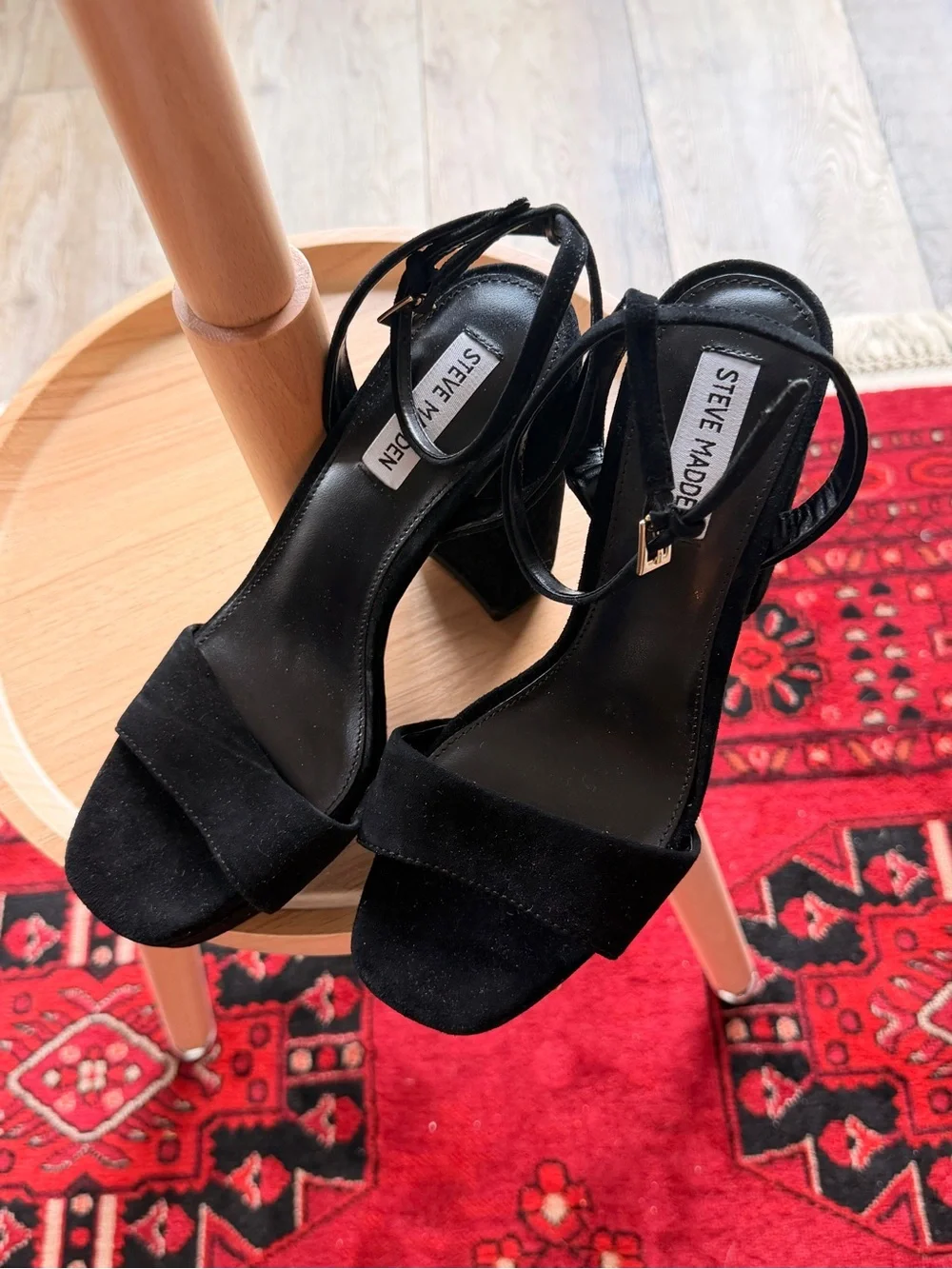 Steve Madden Llandra Black Suede Platform Block Heels